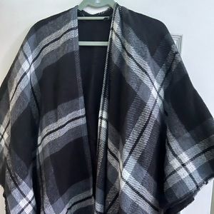 Womens black plaid poncho cape
